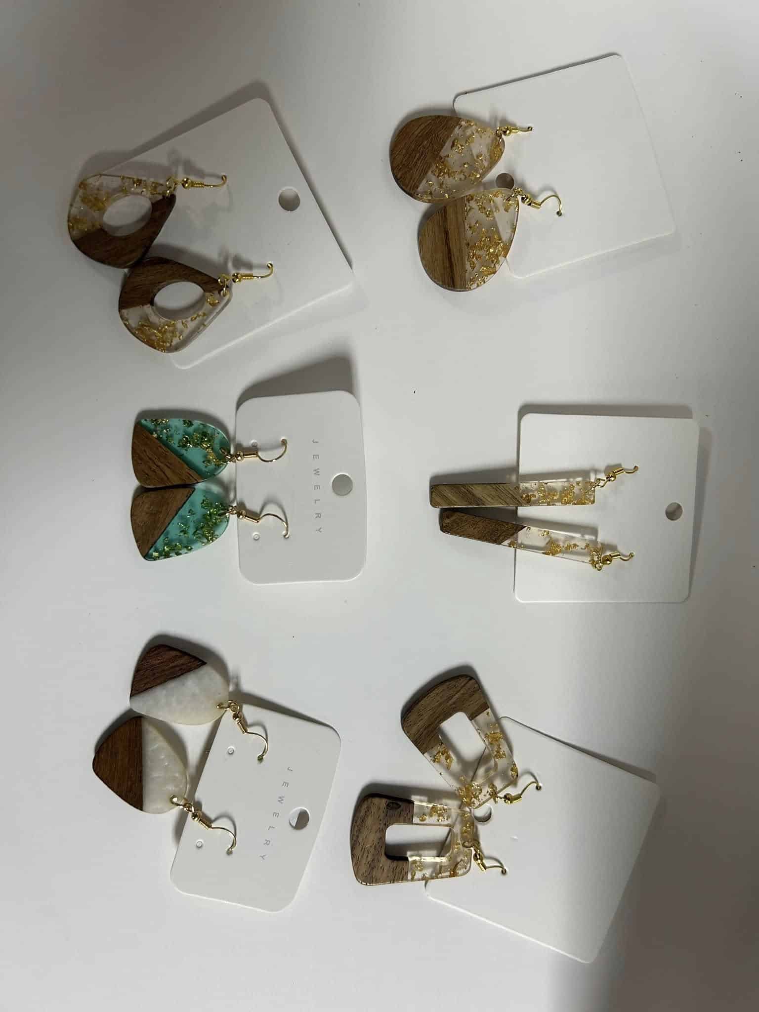 Assorted handmade resin earrings.