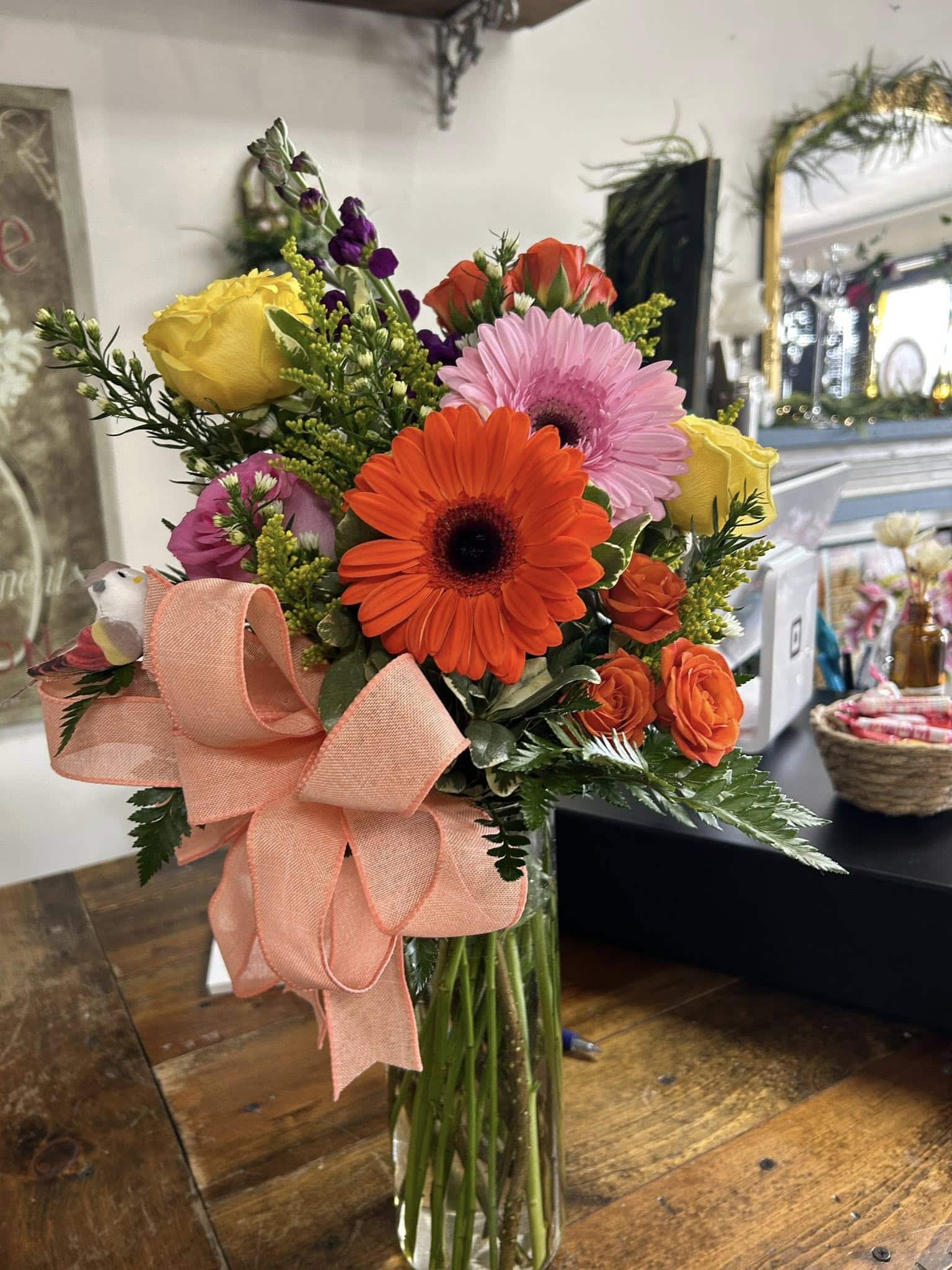 A bright gerbera daisy flower bouquet.