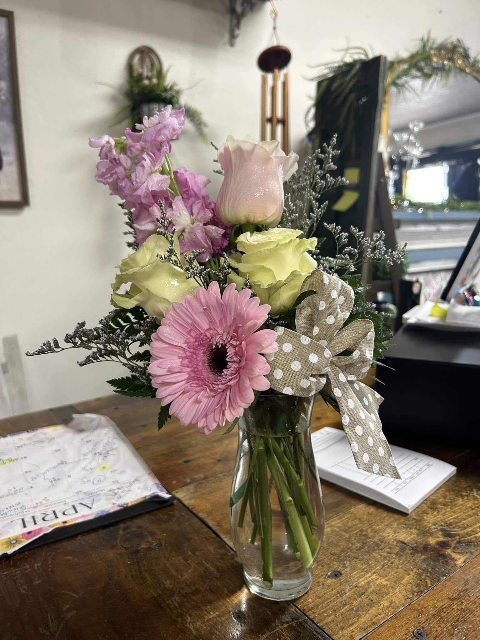 A small pastel flower bouquet.