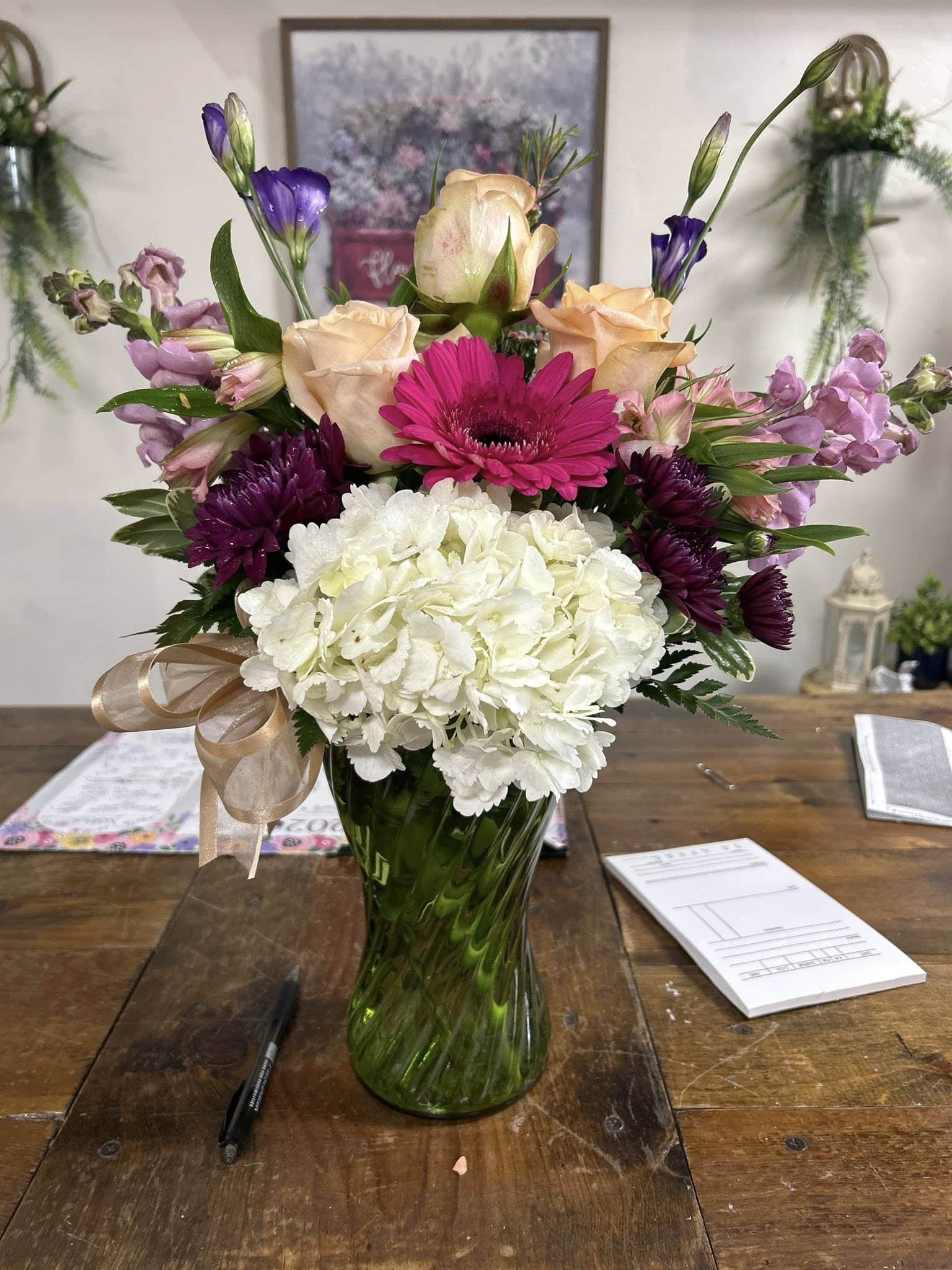A colorful mixed flower bouquet.